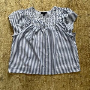 J Crew Navy Striped Top with Pin Tuck Detail, Size M